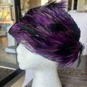 Vintage Hochschild Kohn & Co purple and black feathered fascinator hat